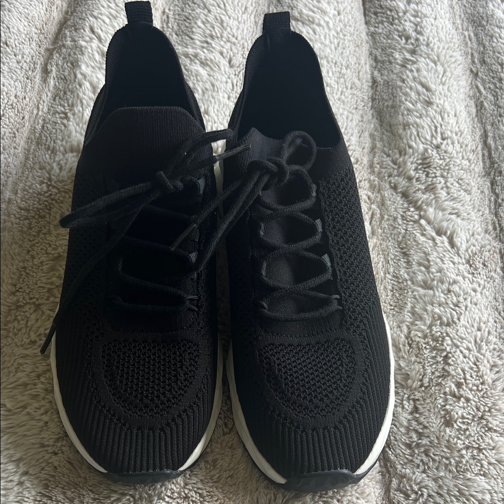 Ash Black Knit Lace-Up Sneakers with White Sole